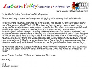 school review - la costa valley preschool and kindergarten - Summer Kindergarten and First Grade Academic Preparation Program