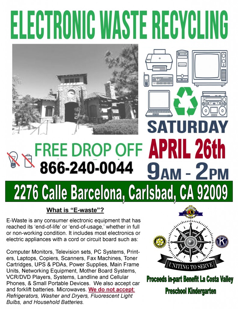 Free Electronic Recycling Event at La Costa Valley Preschool and Kindergarten April 26, 2014