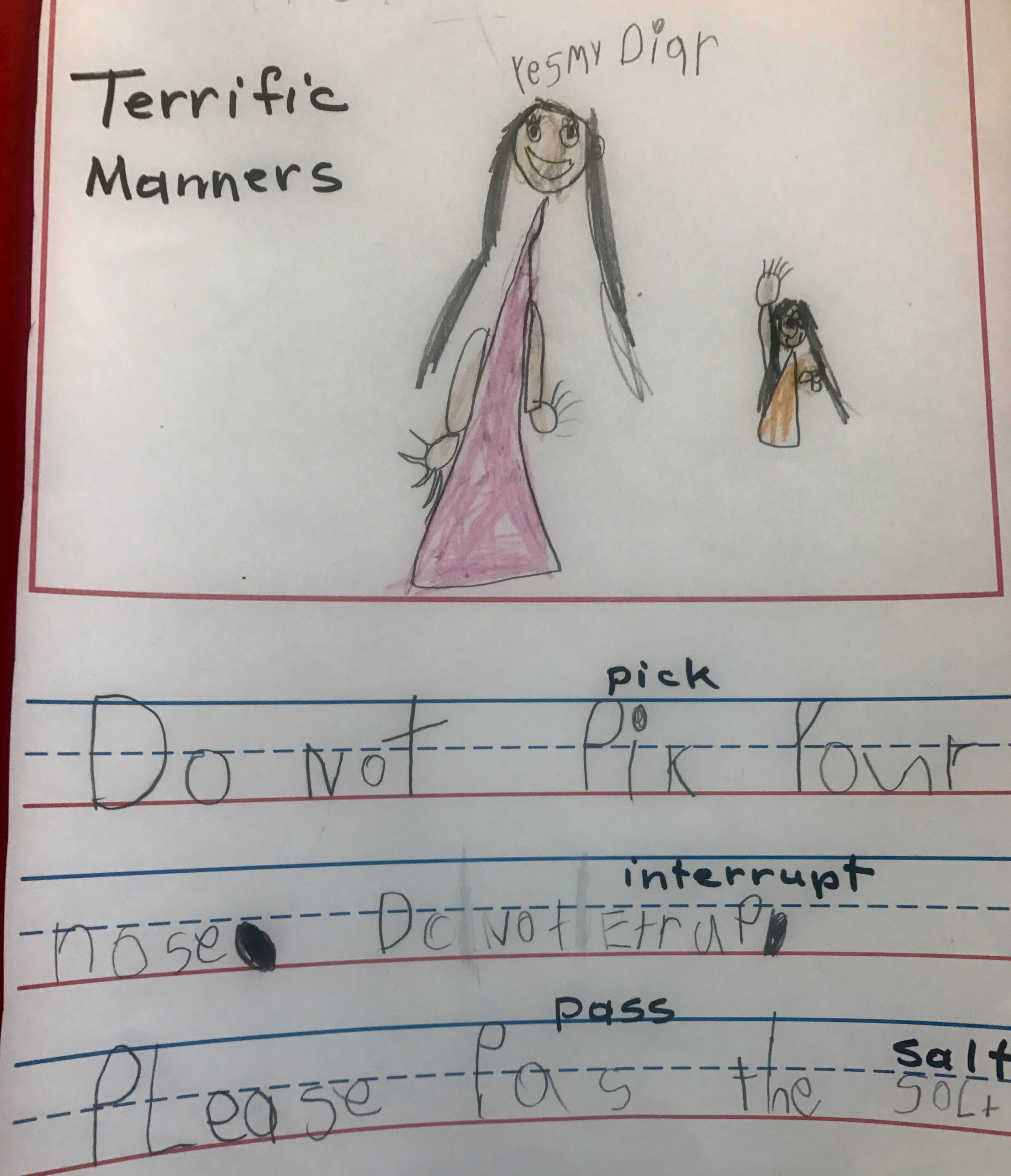 Lesson in manners at La Costa Valley Preschool and Kindergarten write and read